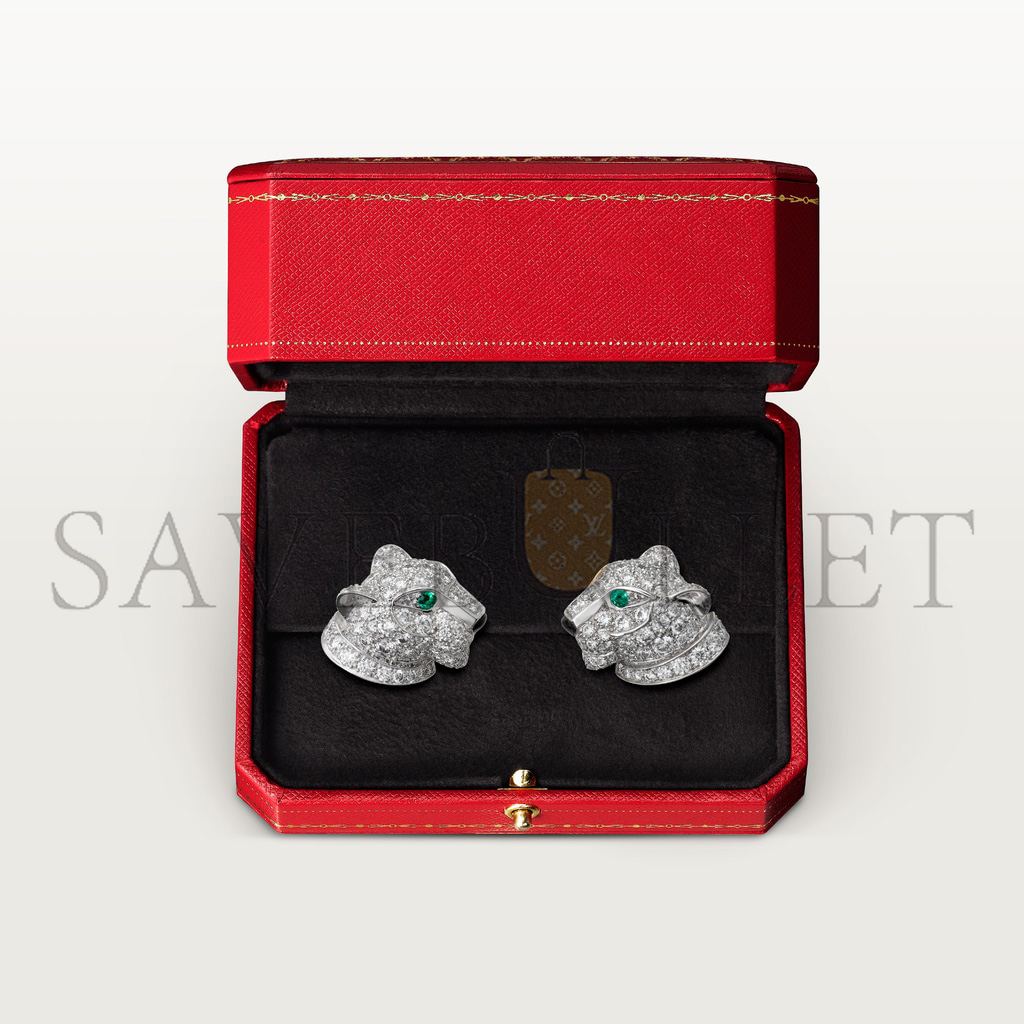 ca*t*er panthÈre 18k white gold, Di*m*nds, emeralds, onyx de ca*t*er earrings n8050700